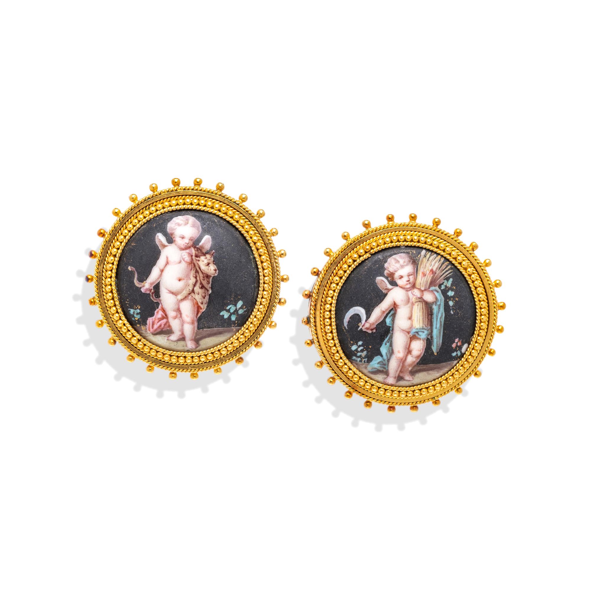 SWISS ENAMEL AND YELLOW GOLD EARRINGS