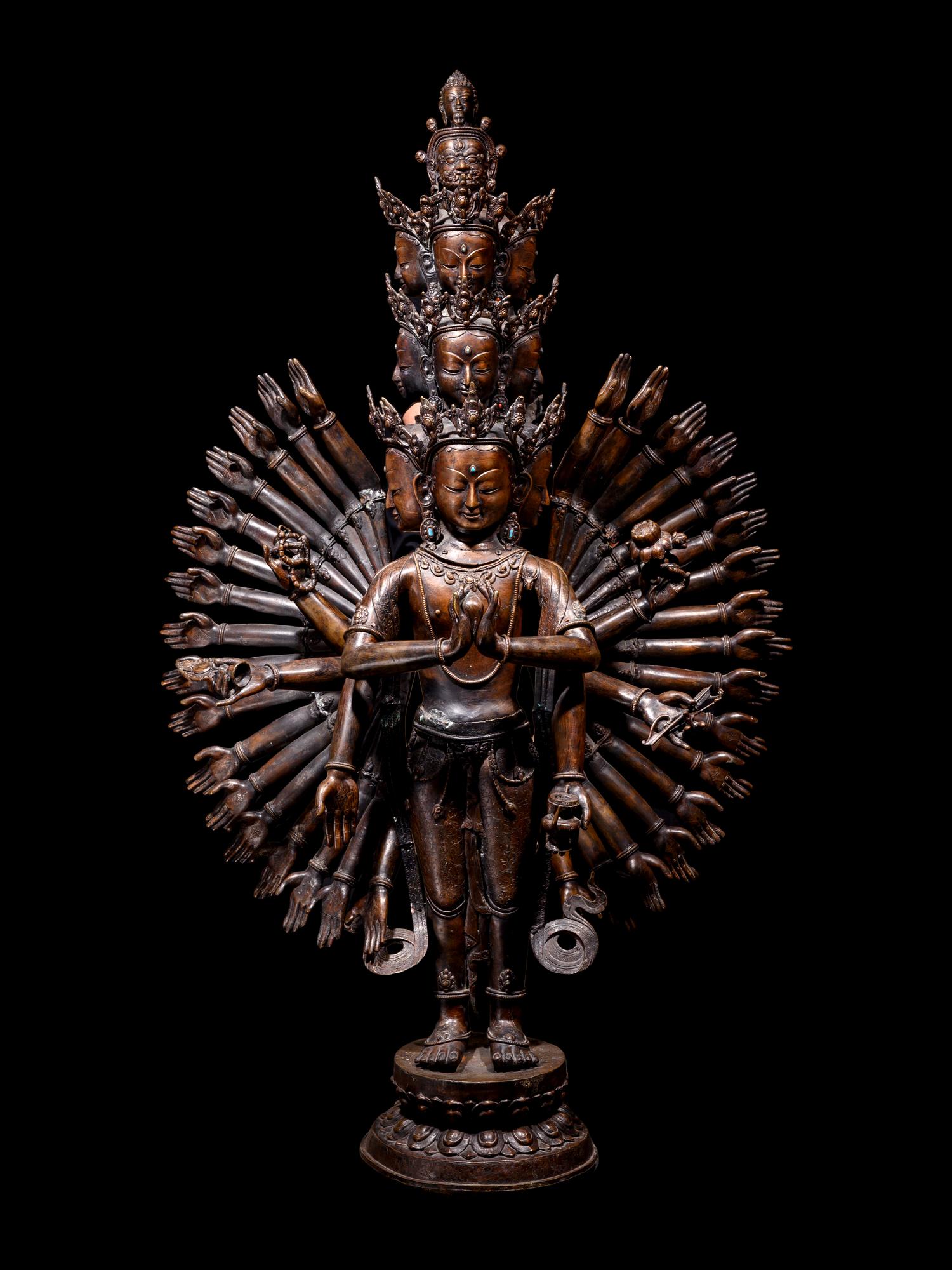 A Large Sino-Tibetan Bronze Figure of Multi-Hand Avalokitesvara