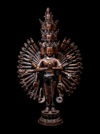 A Large Sino-Tibetan Bronze Figure of Multi-Hand Avalokitesvara