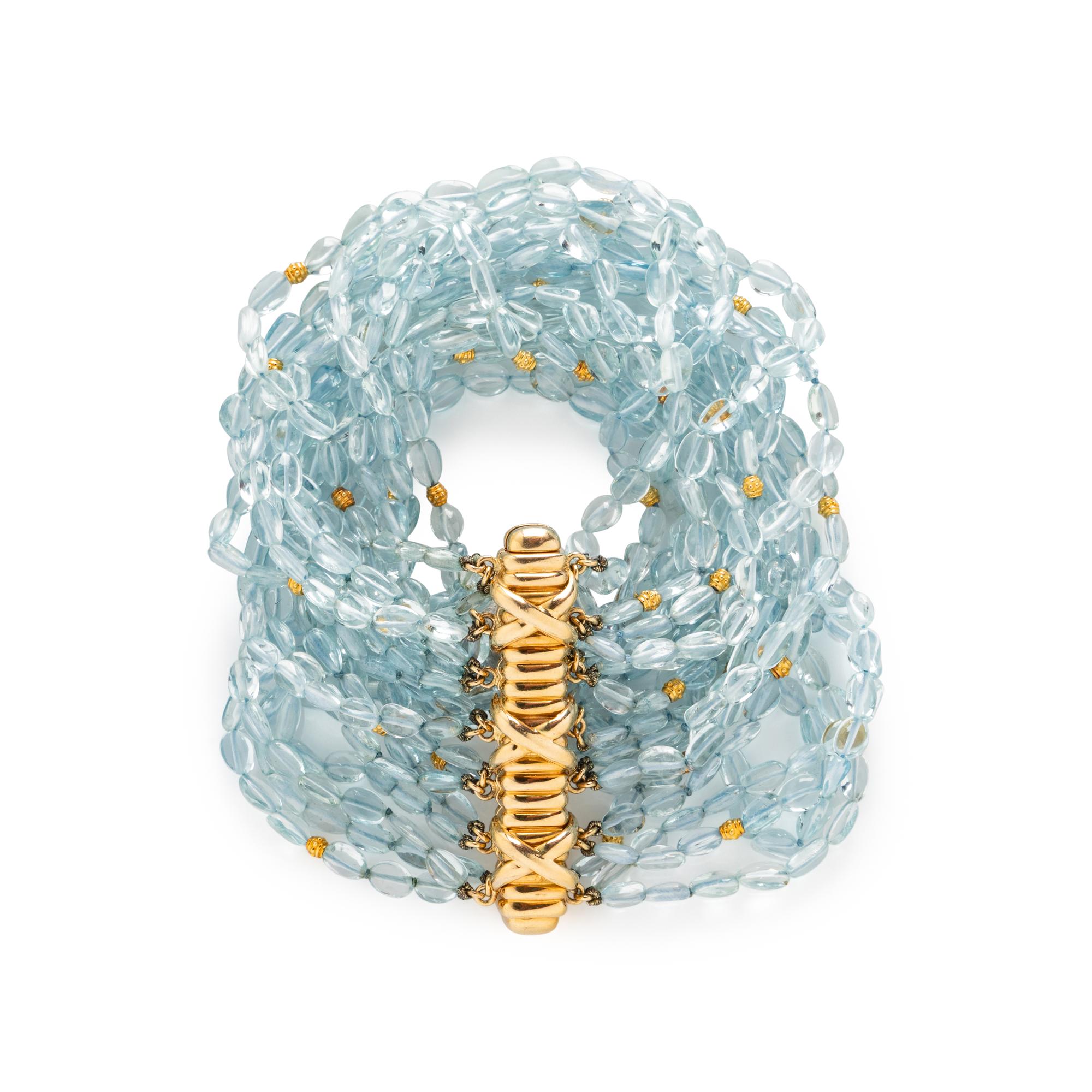 VERDURA, AQUAMARINE AND YELLOW GOLD BEADED BRACELET