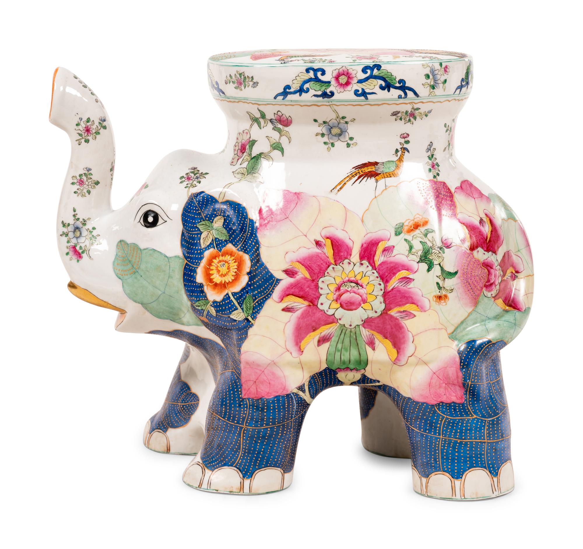 A Chinese Export Porcelain "Tobacco Leaf" Elephant-Form Garden Seat