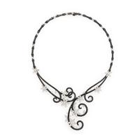 Diamond and Black Diamond Floral Necklace