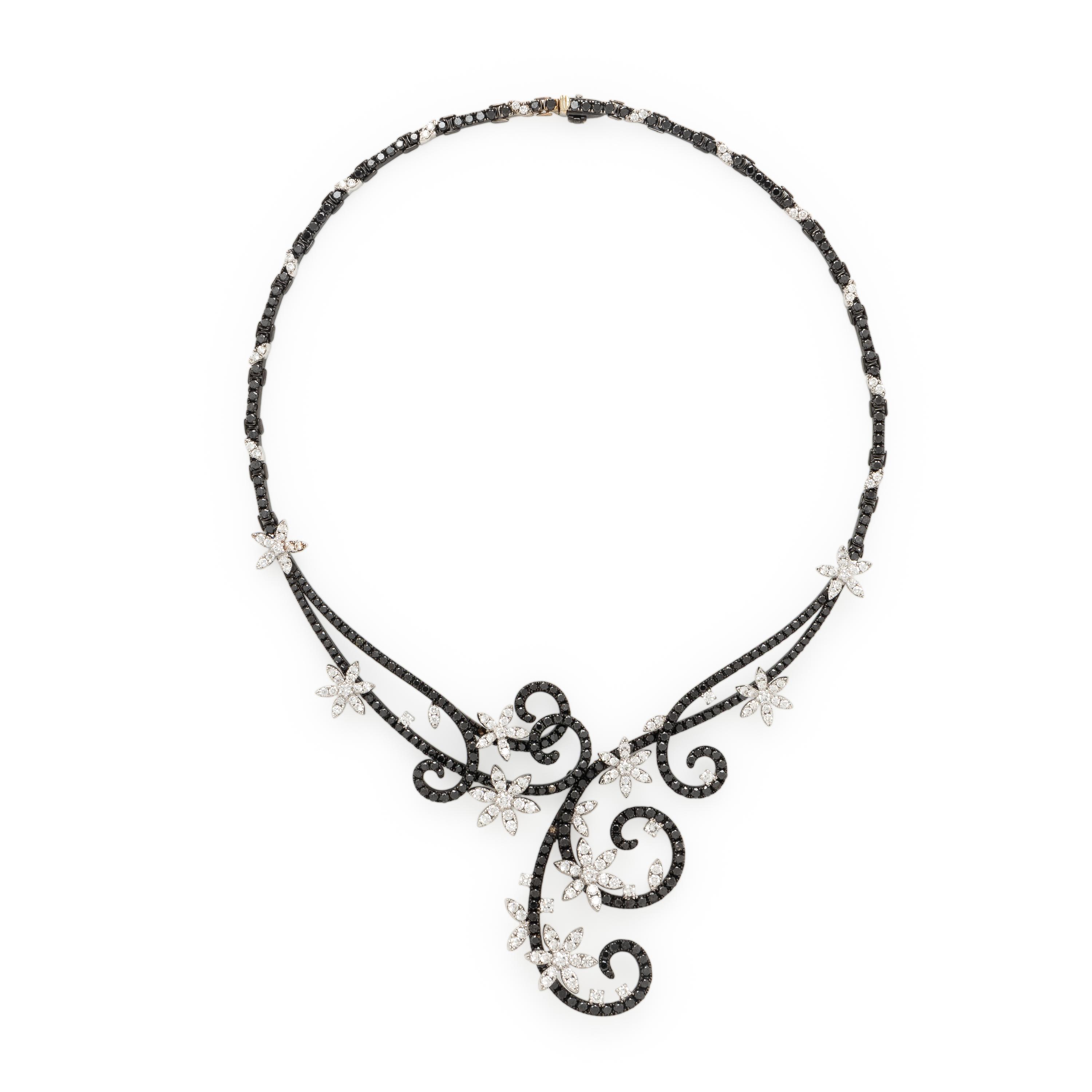Diamond and Black Diamond Floral Necklace