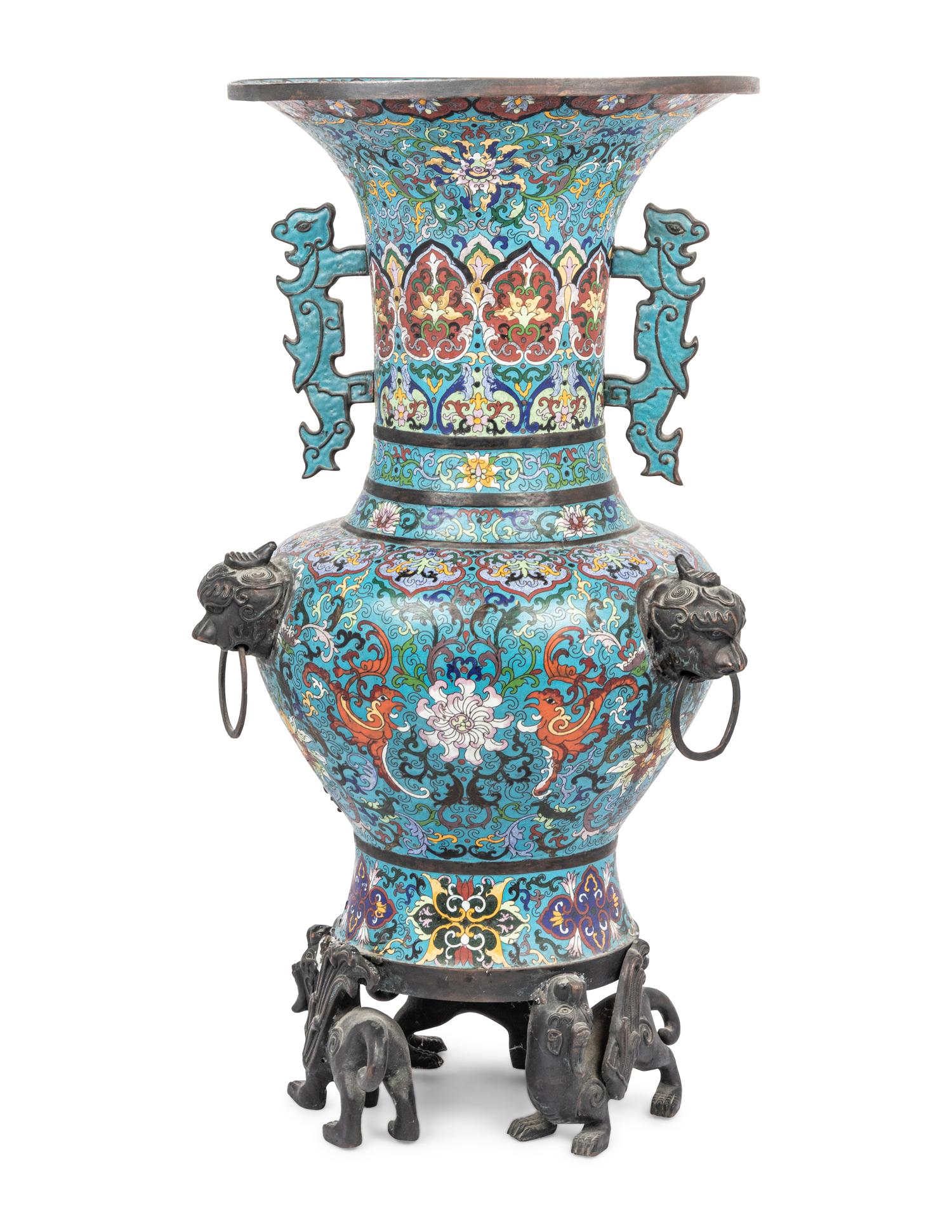 A Large Chinese Cloisonné Enamel Gu- Form Vase