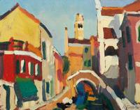 Roberto Ferruzzi, (Italian, 1927-2010), Del Ponte- Della Prova, Venice, c.1990's