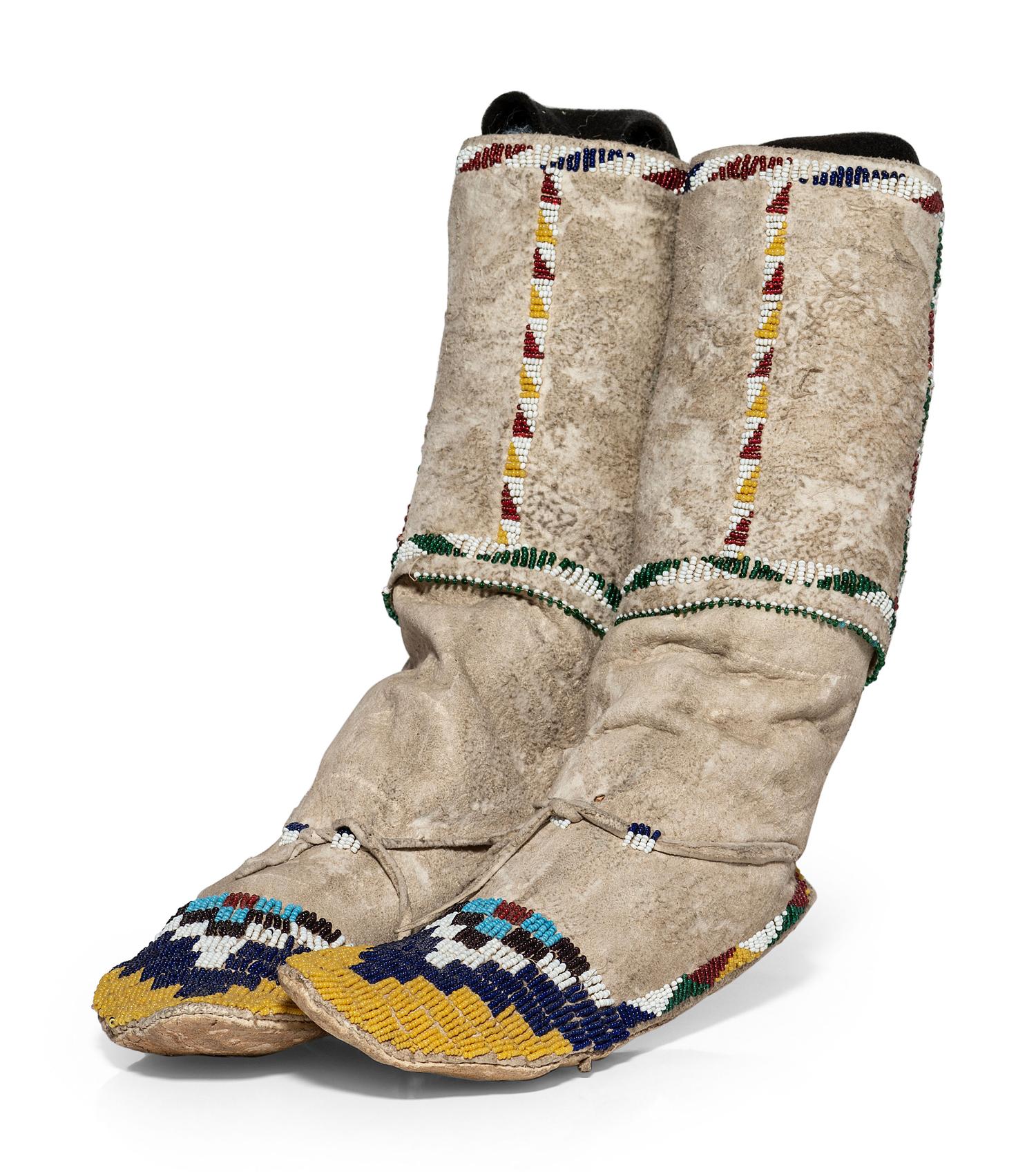 Mescalero Apache Beaded Hide Moccasins
