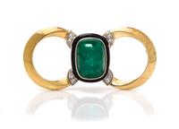 A Yellow Gold, Platinum, Emerald, Diamond and Onyx Brooch, 1935, 12.40 dwts.