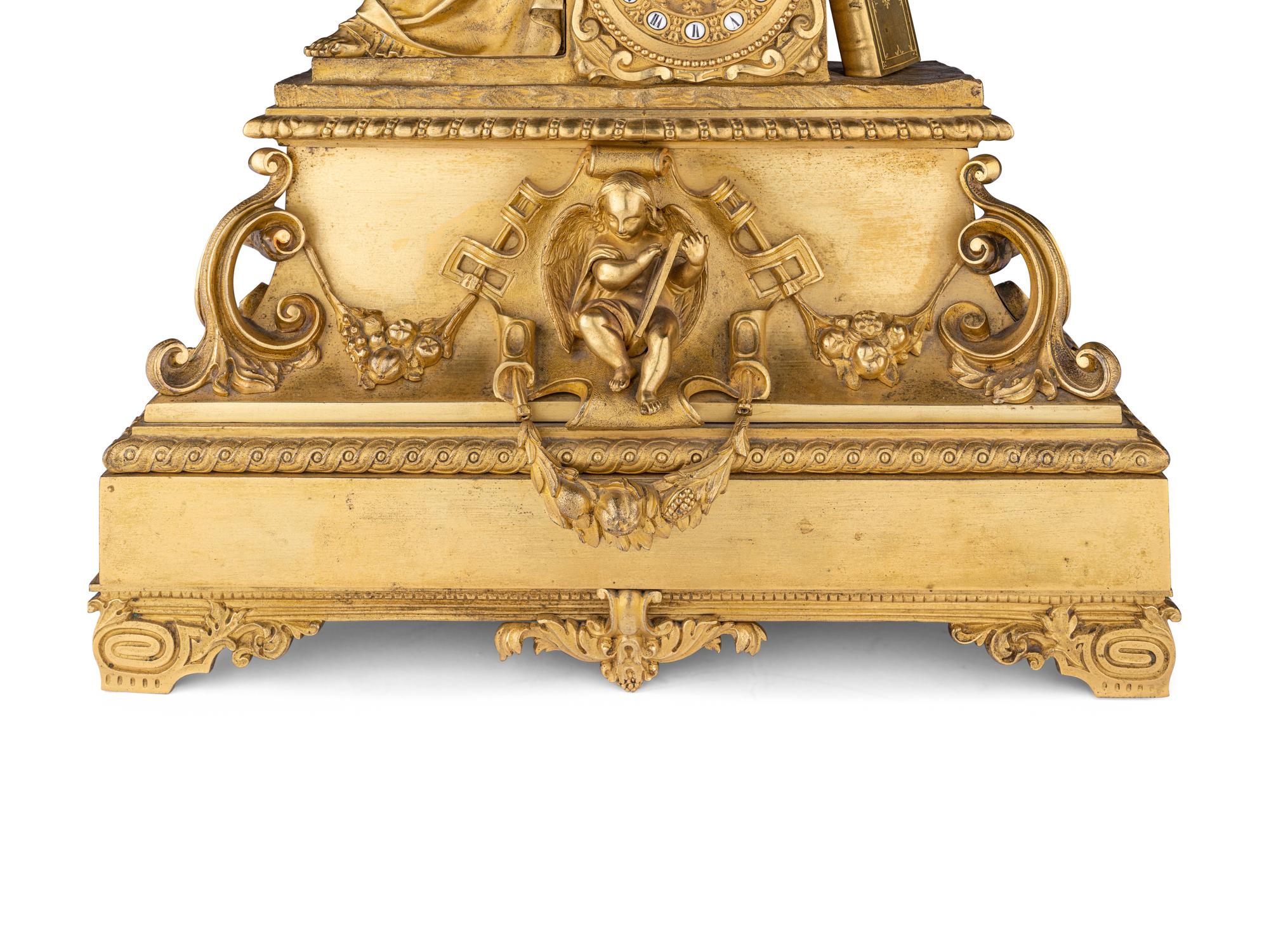 A Napoleon III Gilt Bronze Figural Mantel Clock