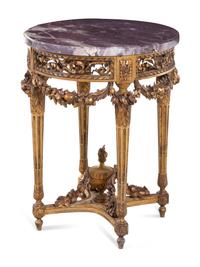 A Louis XVI Style Carved Giltwood Marble-Top Side Table