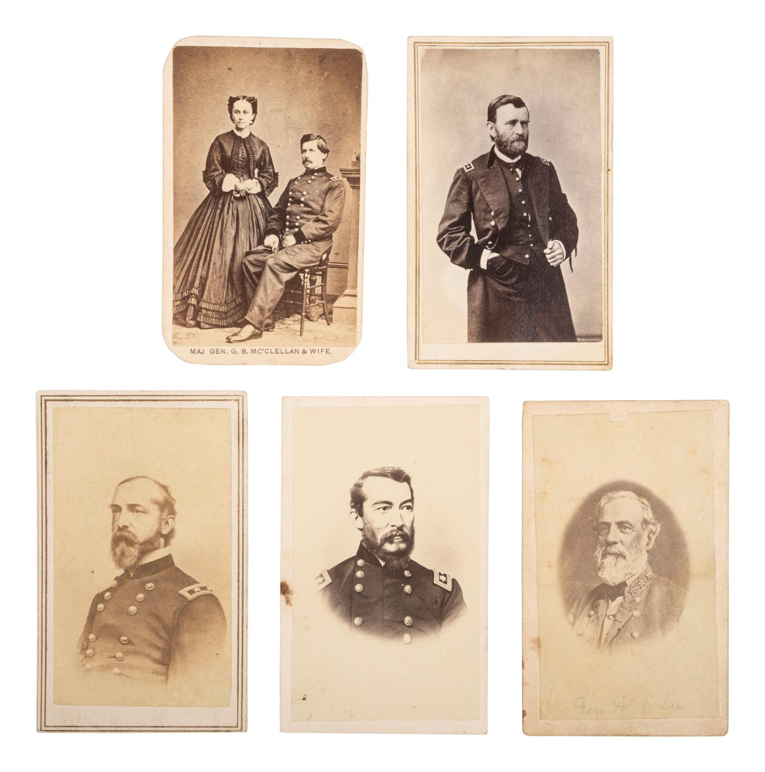 [CIVIL WAR]. 5 CDVs of CSA and Union generals, incl. Lee and Grant.