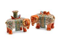 Two Chinese Export Porcelain Elephant Candlesticks — 19TH CENTURY