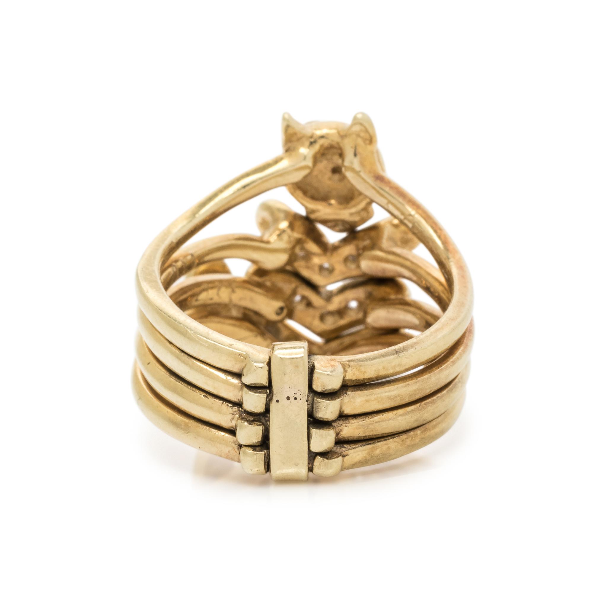 YELLOW GOLD AND DIAMOND CAT RING