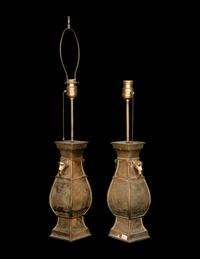A Pair of Chinese Gilt Bronze Elephant-Head Handled Vases