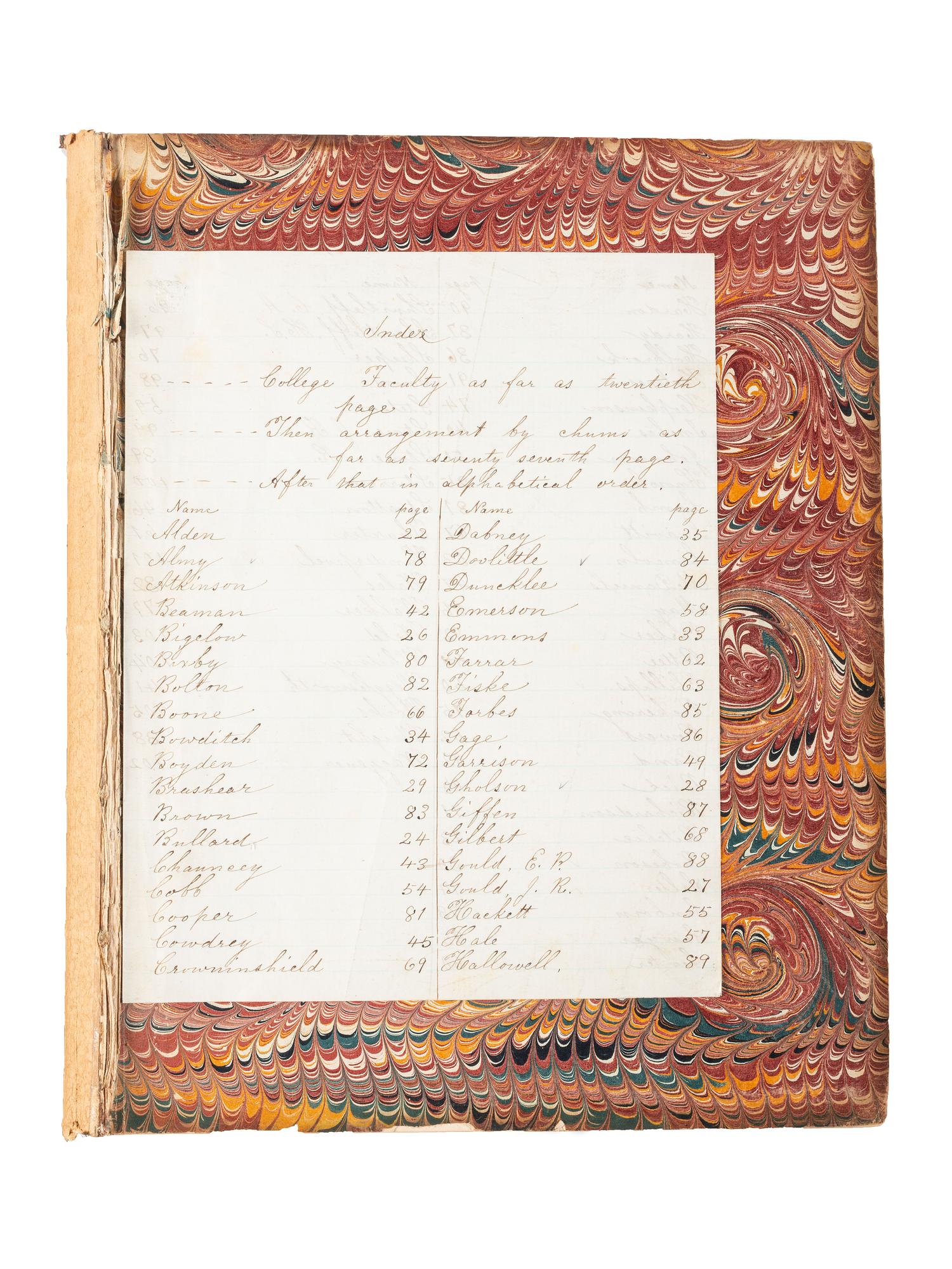 [HARVARD UNIVERSITY]. The Class of 1861 Harvard College . Cambridge, MA: Riverside, 1861. Yearbook with albumen photographs of faculty, students, and grounds.