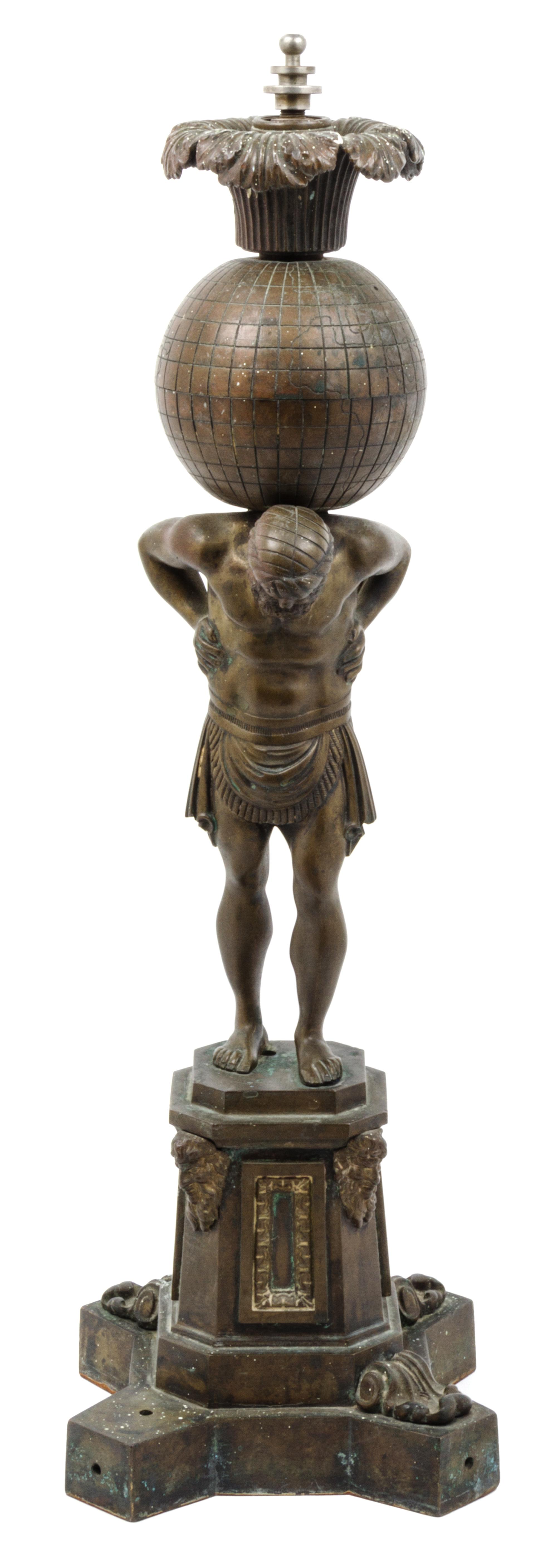 A Continental Bronze Figural Lamp Base Height 21 1/2 inches. — FIRST HALF 20TH CENTURY