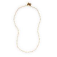 Cultured Pearl, Diamond, and Yellow Gold Necklace