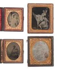 [EARLY PHOTOGRAPHY]. Collection of cased images, glass negatives, and postcards of nude subjects.