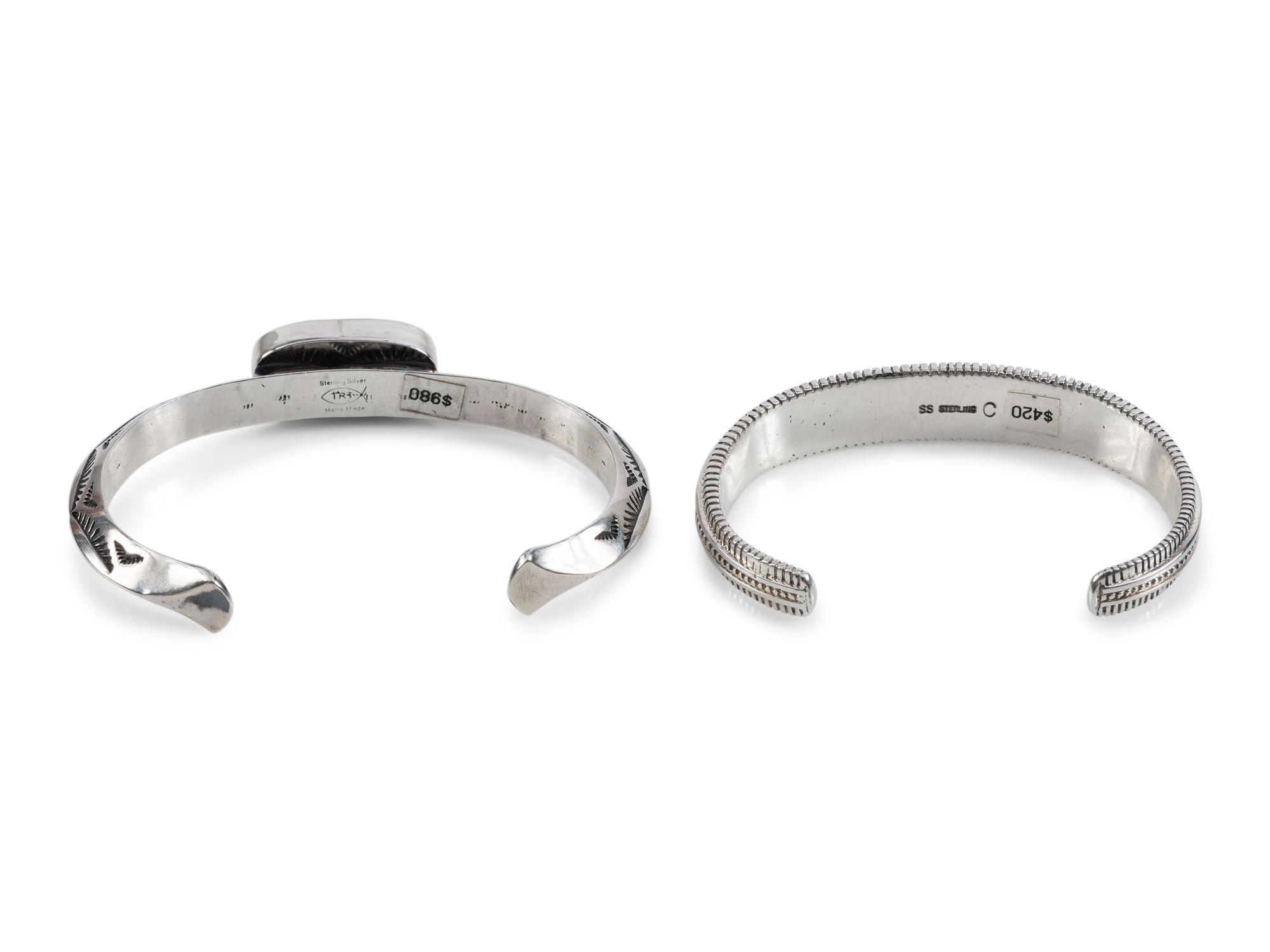 Navajo Slender Sterling Silver Cuff Bracelets, with Inlay