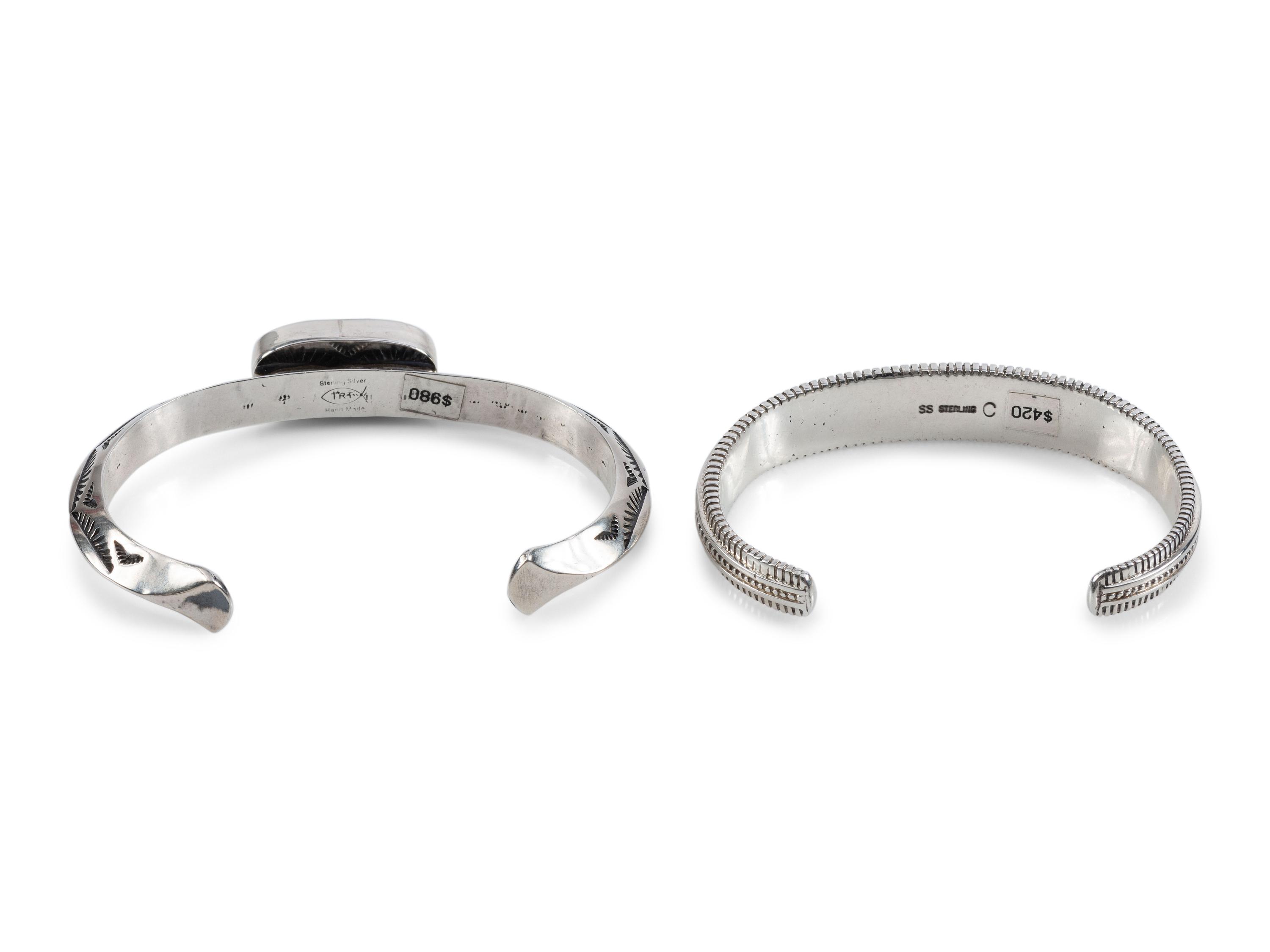 Navajo Slender Sterling Silver Cuff Bracelets, with Inlay