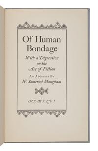 MAUGHAM, W. Somerset (1874-1965). Of Human Bondage . With a Digression on the Art of Fiction. An Address by W. Somerset Maugham. [Washington, D. C., 1946].