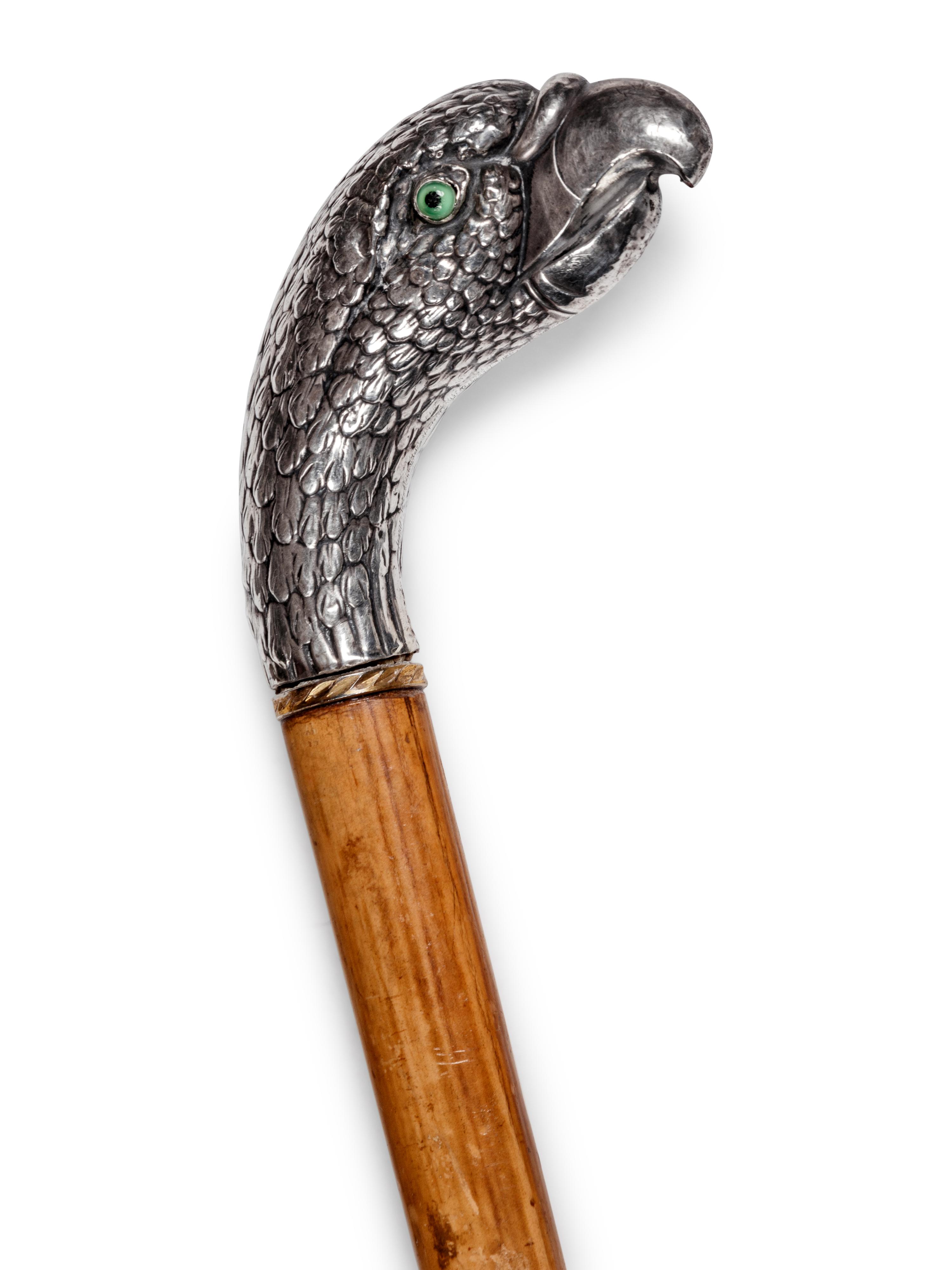 A Continental Silver Mounted Malacca Zoomorphic Walking Stick