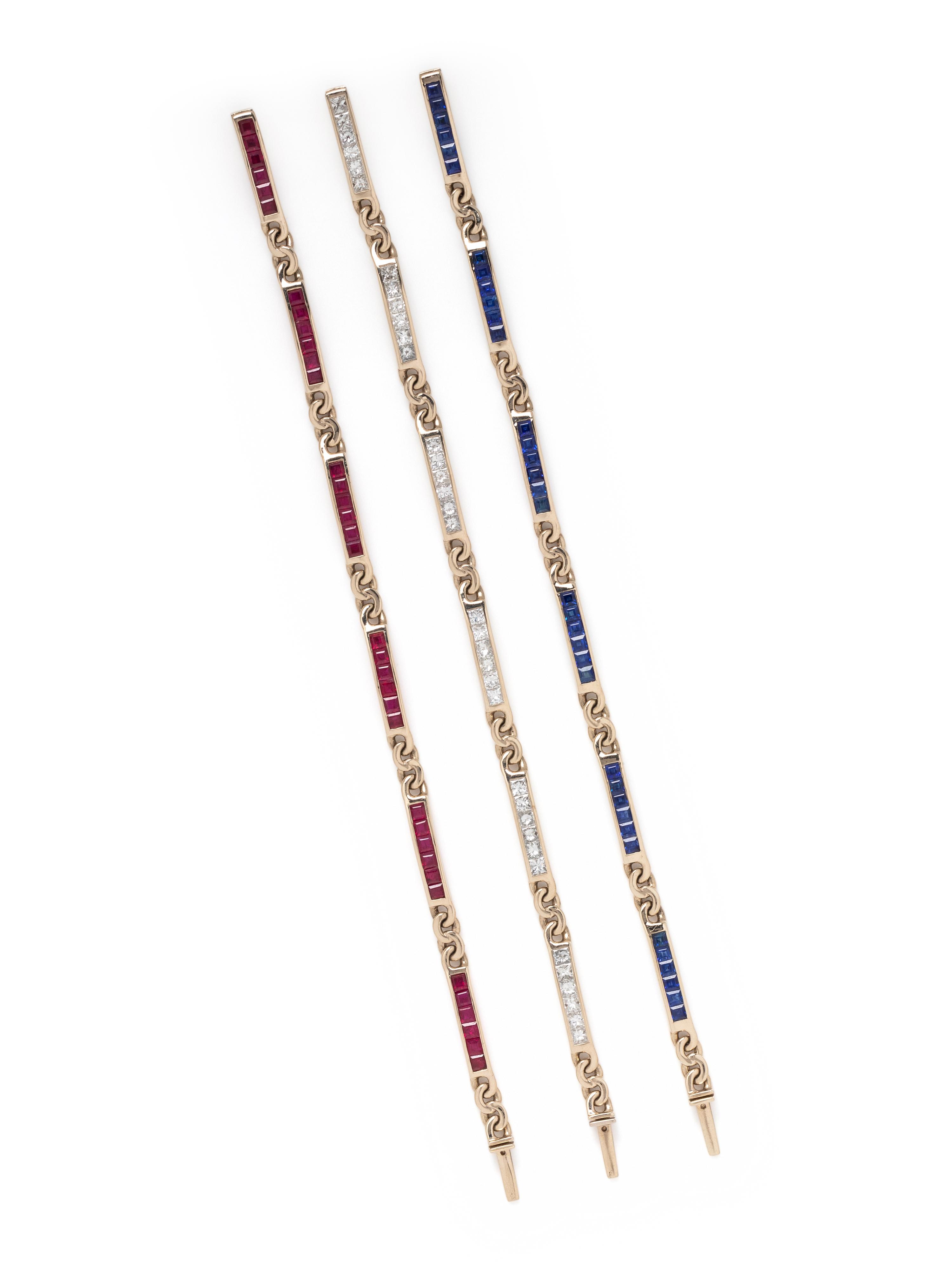 COLLECTION OF DIAMOND, SAPPHIRE AND RUBY BRACELETS