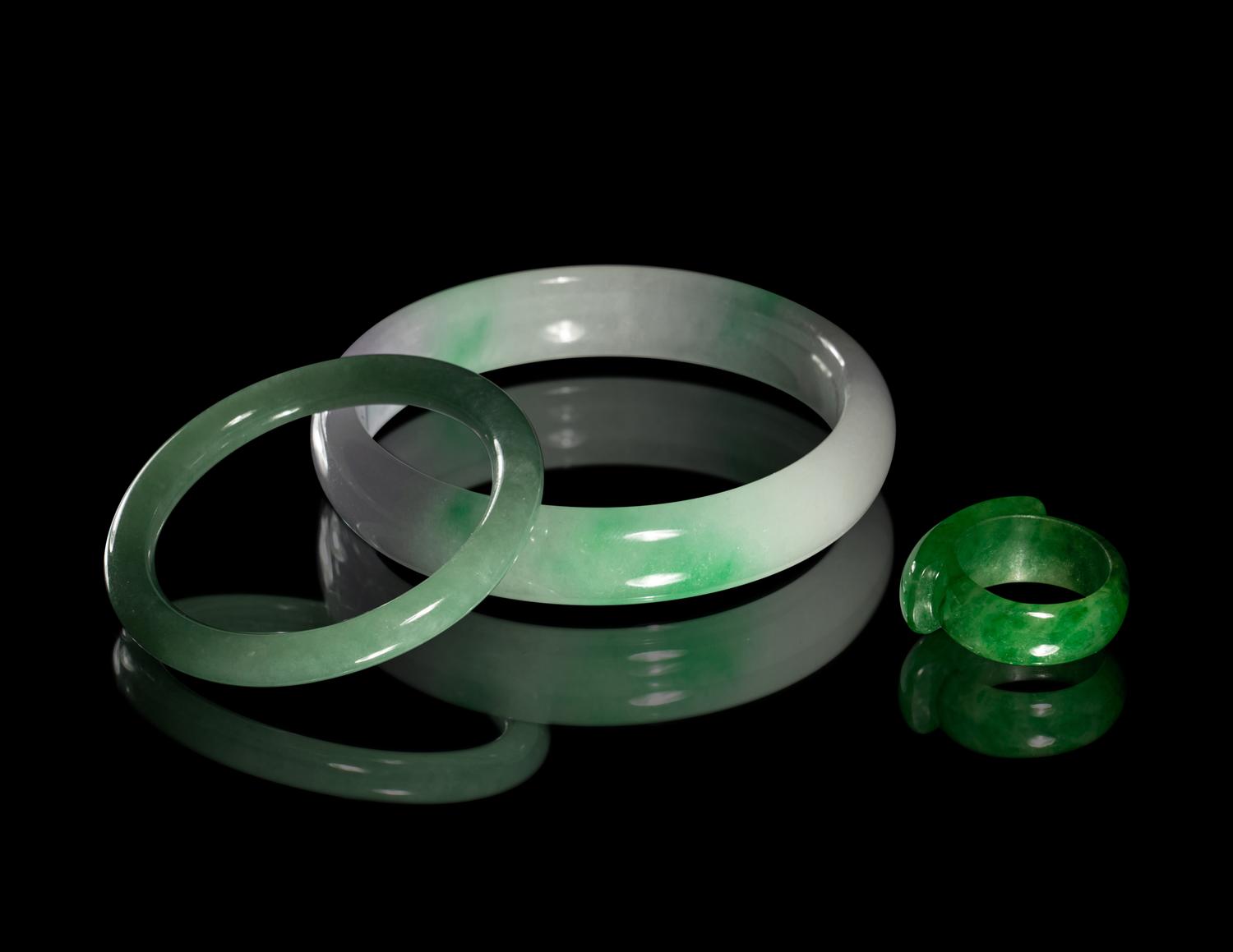 Three Chinese Jadeite Jewelry Pieces