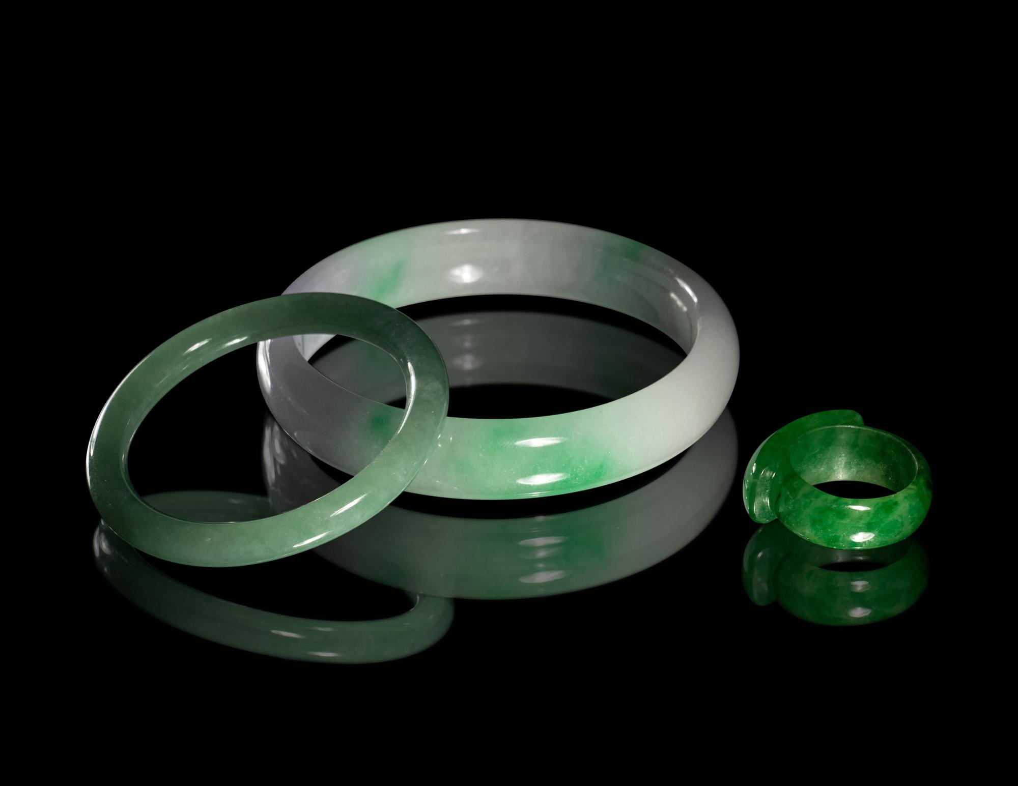 Three Chinese Jadeite Jewelry Pieces