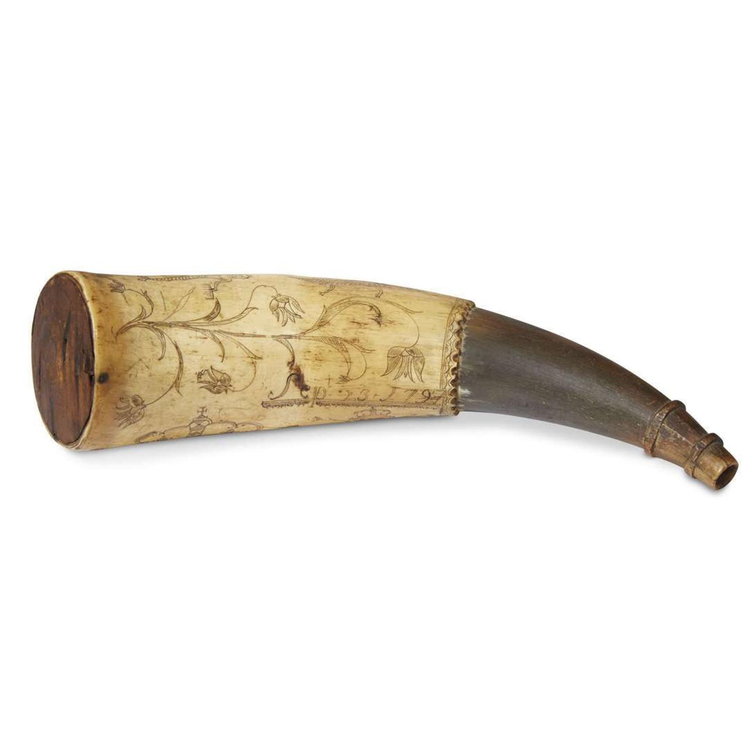 Incised powder horn dated, "Sept 25, 1797"