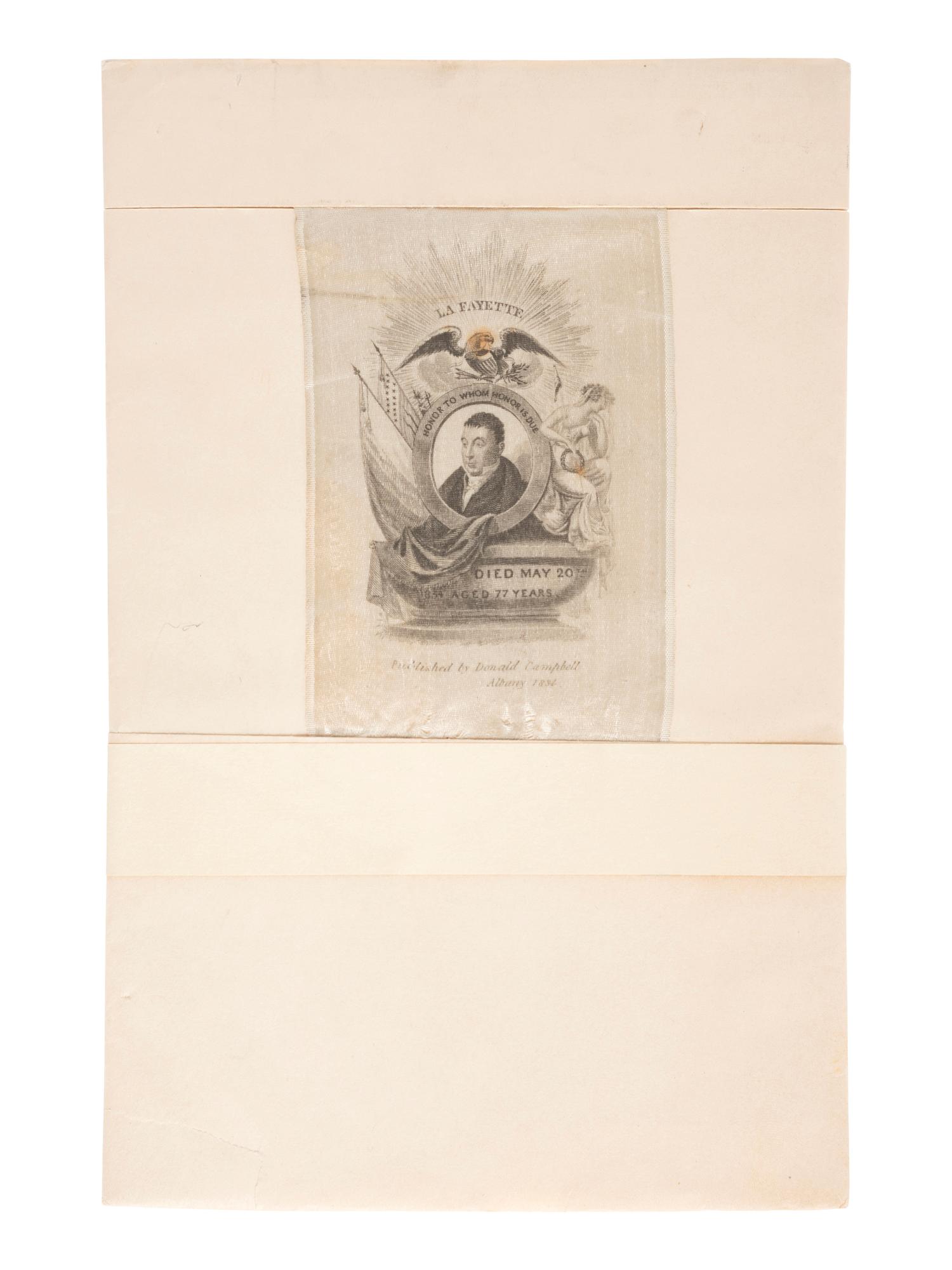 LAFAYETTE, Marie-Joseph Paul Yves Roch Gilbert du Motier, Marquis de (1757-1834). Document signed ("Lafayette") to General Louis-Alexandre Berthier, French Minister of War. 5 May 1794. [ With: ] Lafayette mourning ribbon, 1843.