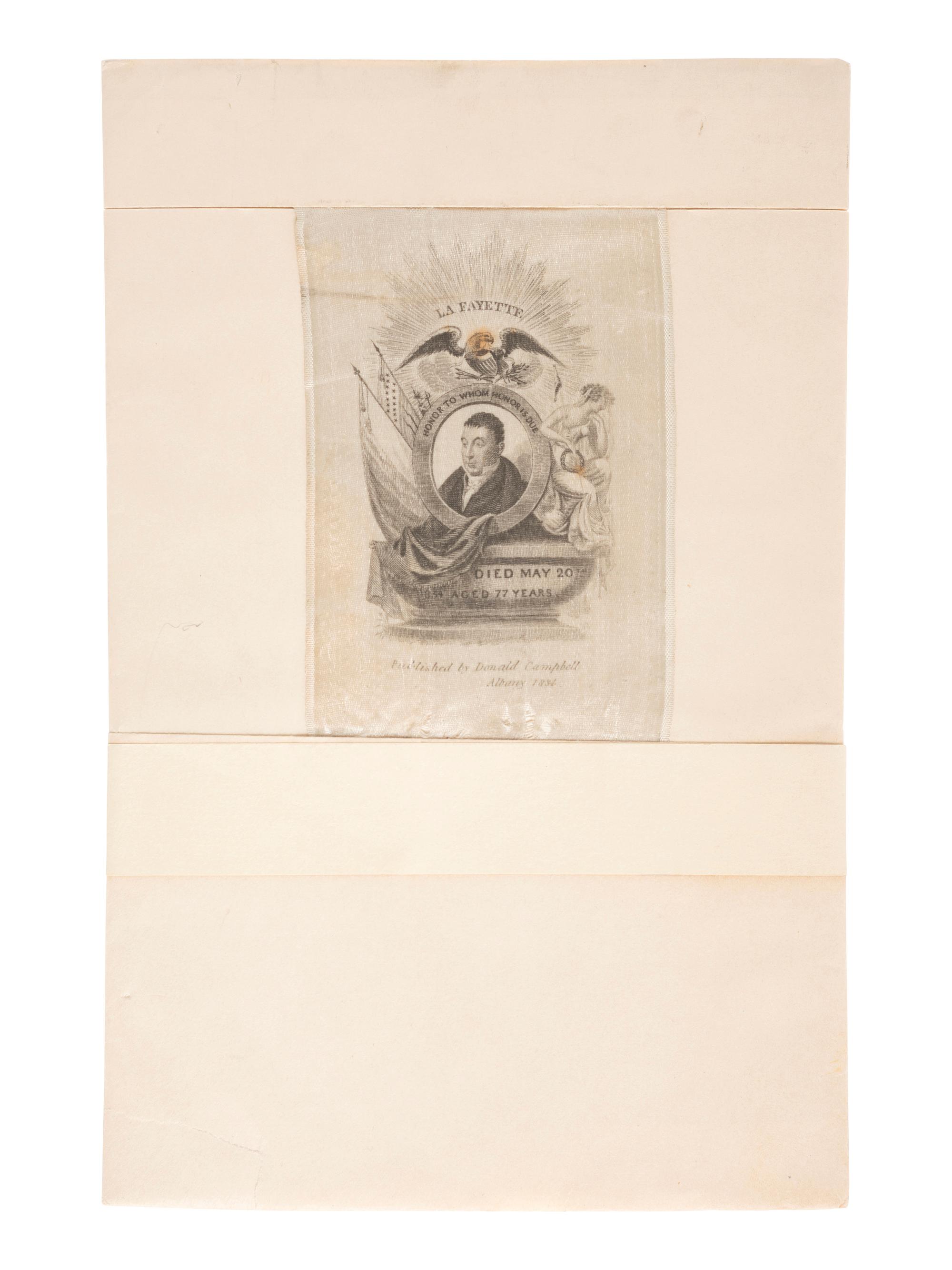 LAFAYETTE, Marie-Joseph Paul Yves Roch Gilbert du Motier, Marquis de (1757-1834). Document signed ("Lafayette") to General Louis-Alexandre Berthier, French Minister of War. 5 May 1794. [ With: ] Lafayette mourning ribbon, 1843.