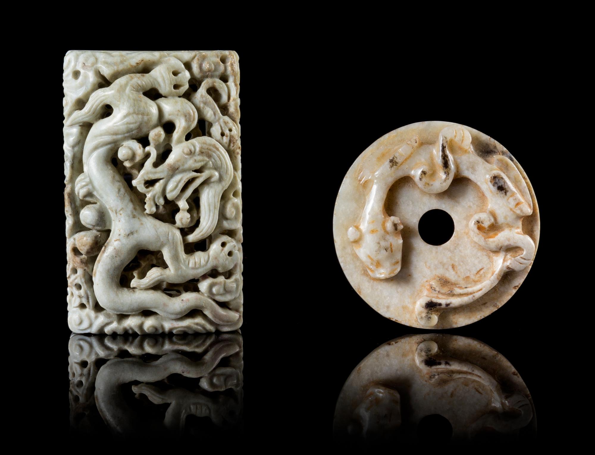 Two Chicken Bone Jade Articles Length of largest 2 3/4 inches.