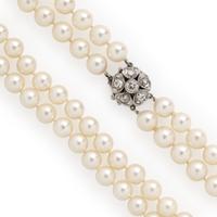 Cultured Pearl, Diamond, and White Gold Necklace