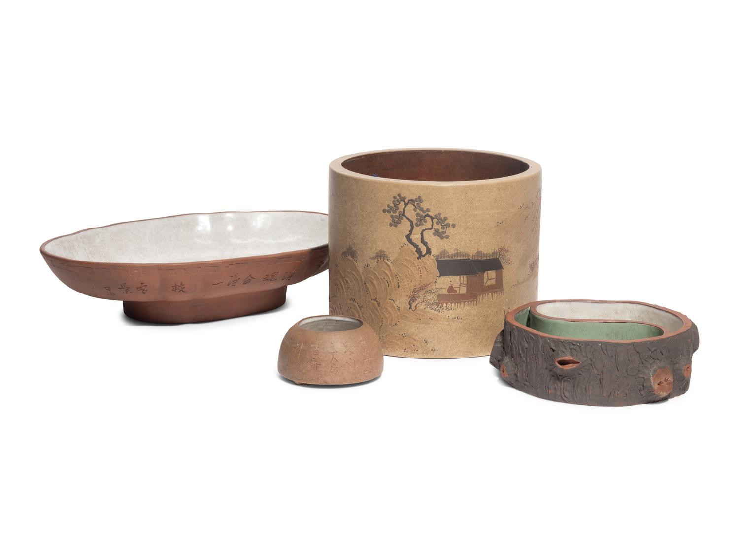 Four Chinese Yixing Zisha Pottery Vessels