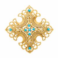 Tiffany & Co., Yellow Gold and Turquoise Cross Pendant Brooch