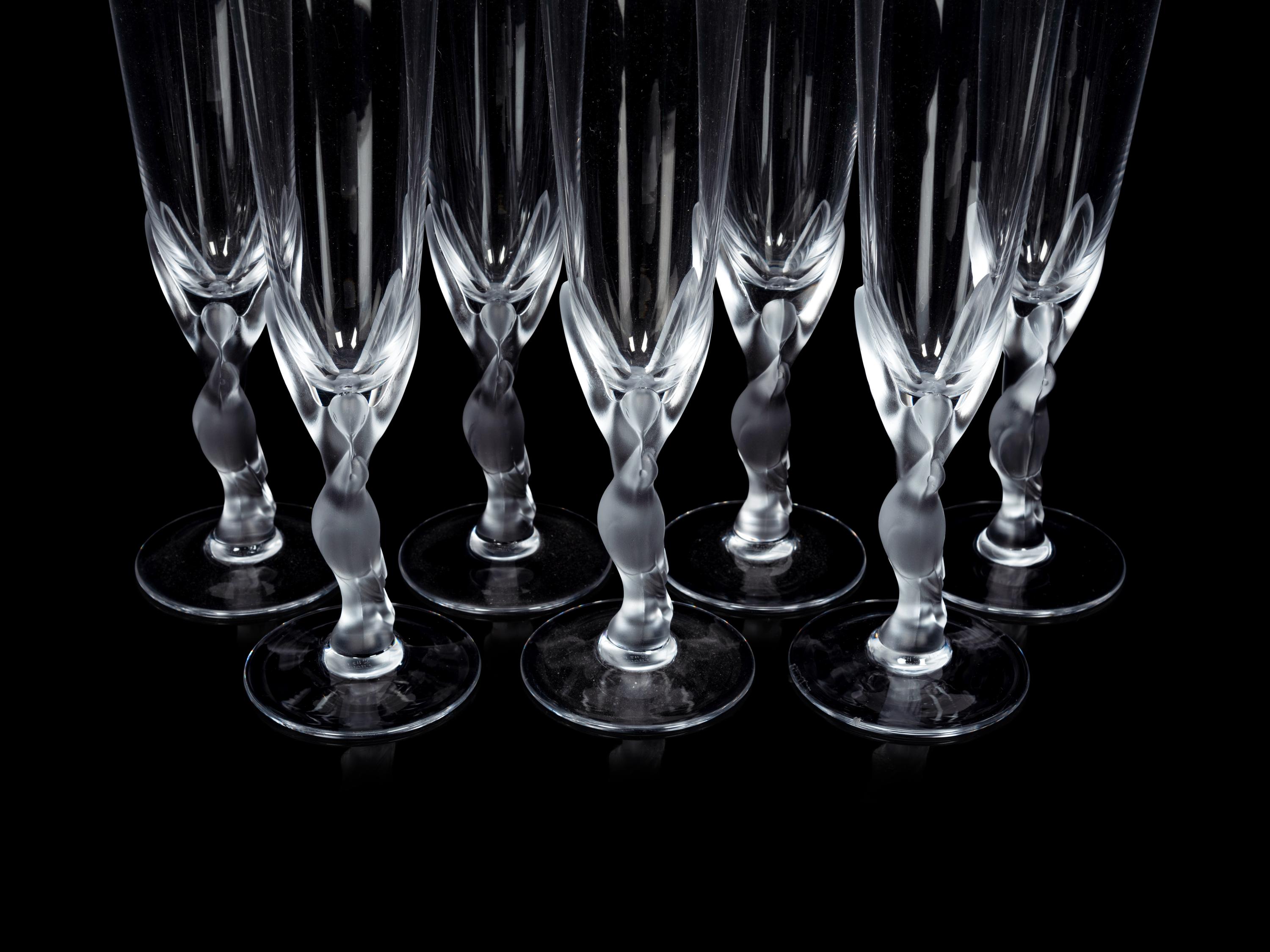 A Set of Eight Igor Carl Fabergé Kissing Doves Champagne Flutes