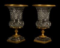 A Pair of French Bronze Urns on Marble Bases — 19TH/20TH CENTURY