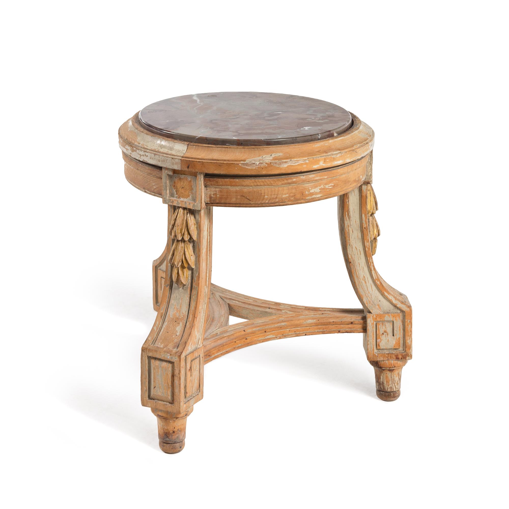 A Louis XVI Style Painted Marble-Top Pedestal Table