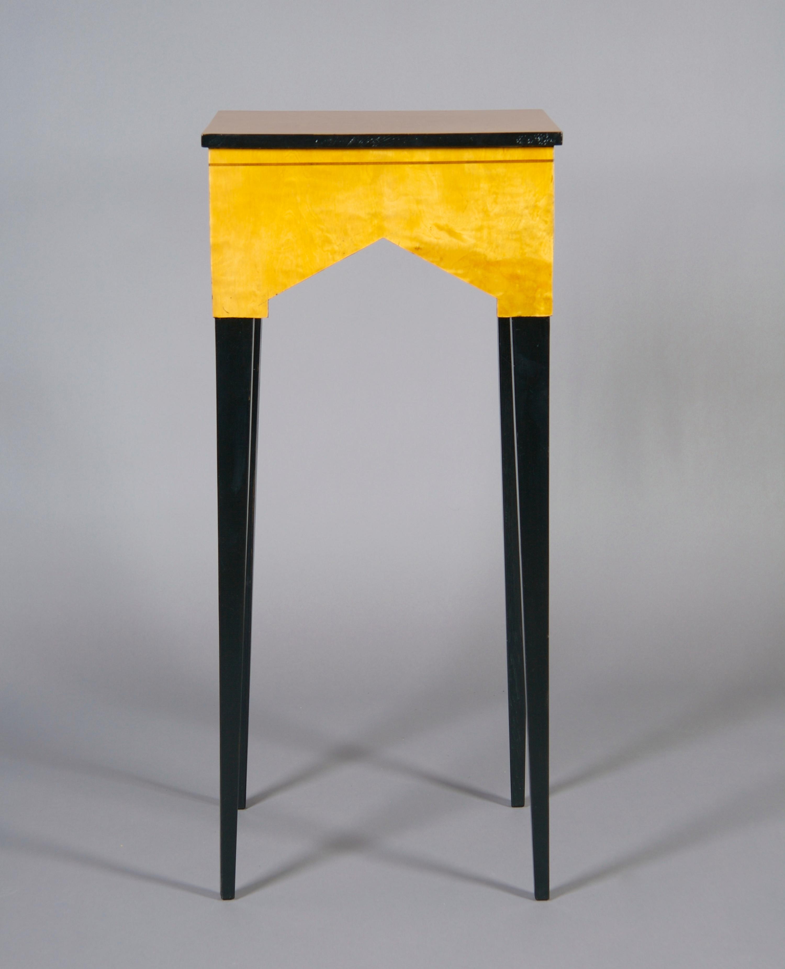 A Swedish Art Deco Birch Side Table, Height 33 3/4 x width 15 1/4 x depth 15 1/4 inches.