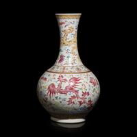 A Chinese Famille Rose 'Phoenix' Porcelain Vase, Xuantong Mark and of the Period — 清宣統 粉彩鳳穿牡丹賞瓶