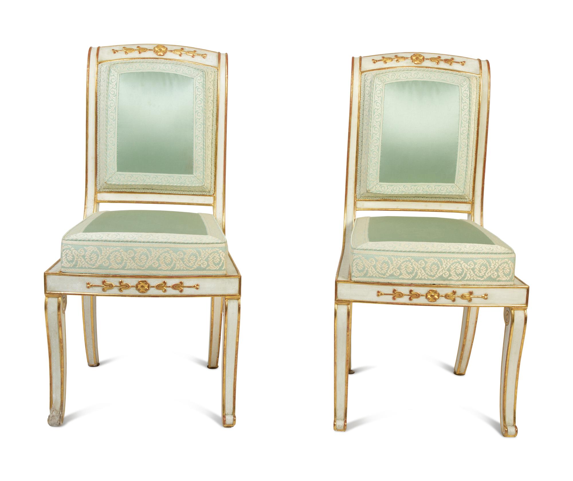 A Pair of Russian Painted and Parcel Gilt Boudoir Chairs — 19TH CENTURY