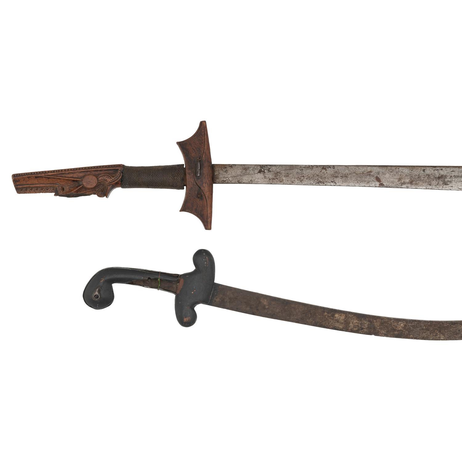 Lot of Two Ethnographic Swords: A Malayan Kampilan and Turkish Kilij