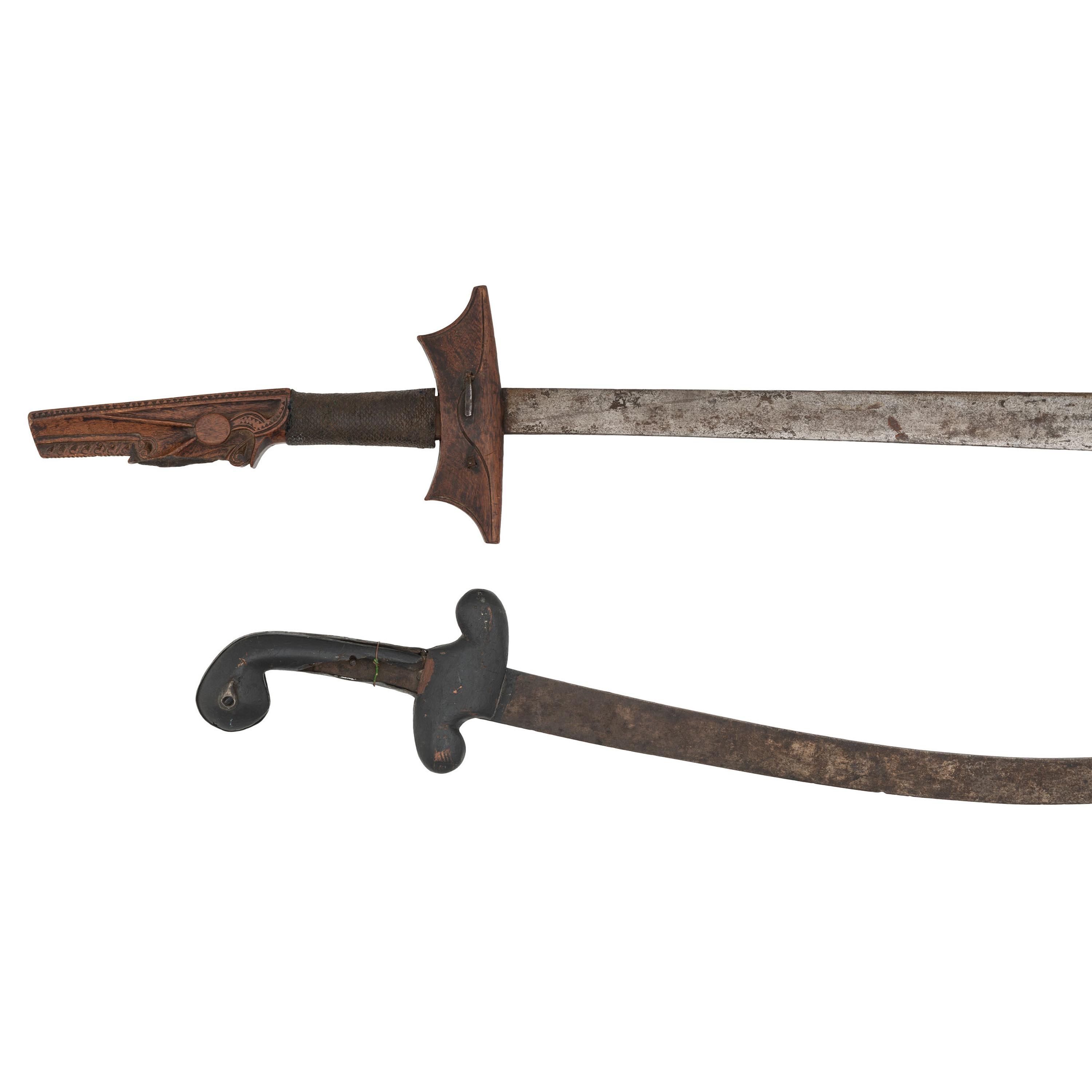 Lot of Two Ethnographic Swords: A Malayan Kampilan and Turkish Kilij