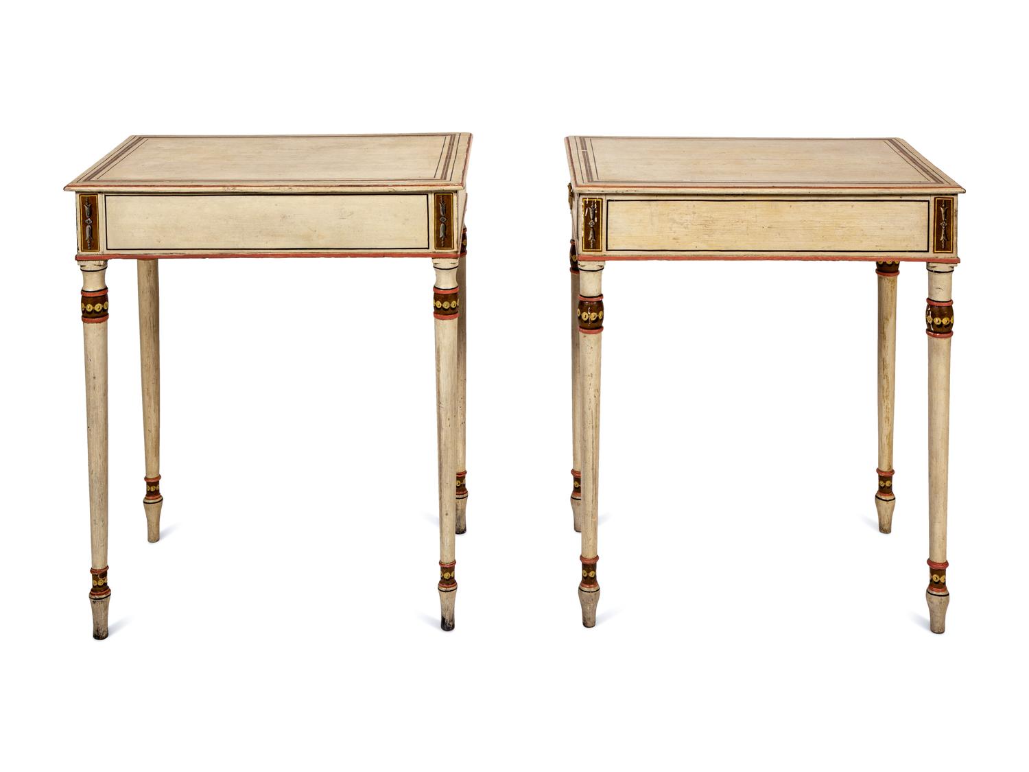 A Pair of Late George III Cream-Painted Pine Side Tables