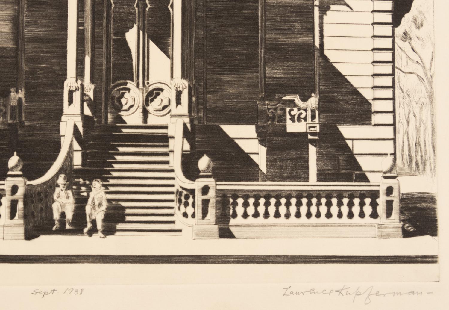A group of six American prints (Ruth Chaney, Basketball ; Maxim Gottlieb, The Village Thief ; John Gregory, Cortez Street, Boston ; Lawrence Kupferman, Victorian Mansion ; Reginald Marsh, Star Burlesque ; William Sharpe, Ambulance )