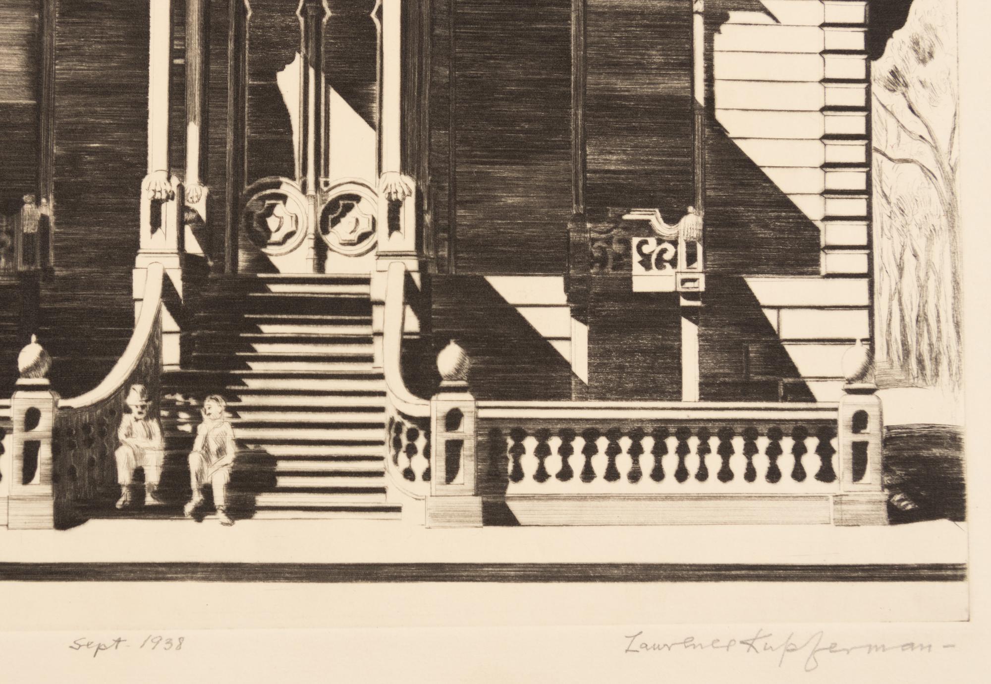 A group of six American prints (Ruth Chaney, Basketball ; Maxim Gottlieb, The Village Thief ; John Gregory, Cortez Street, Boston ; Lawrence Kupferman, Victorian Mansion ; Reginald Marsh, Star Burlesque ; William Sharpe, Ambulance )