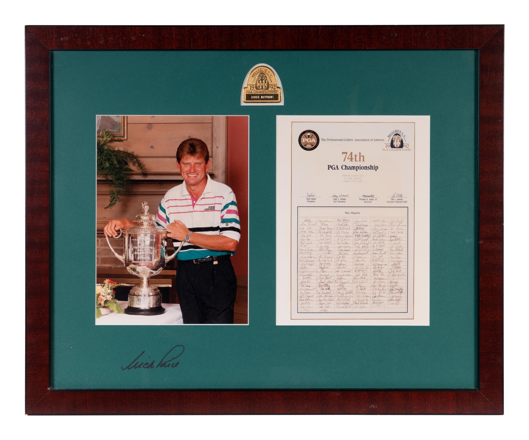 A Nick Price Signed Autographed 1992 PGA Championship Presentation Display,