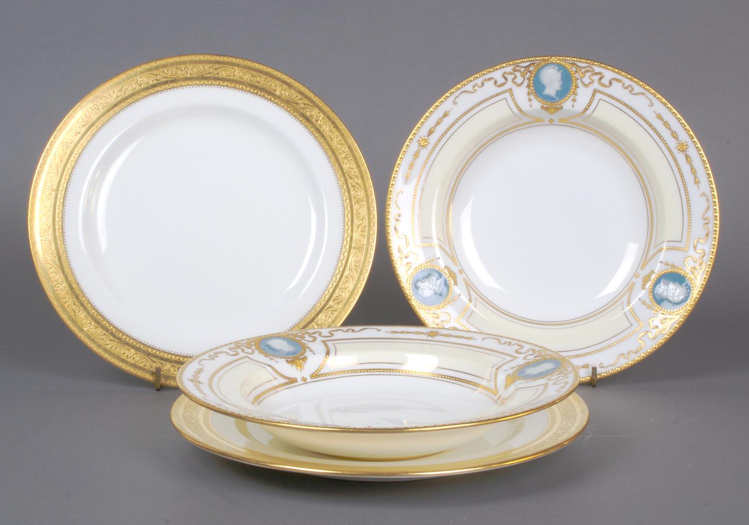 A Group of Five Mintons Pate-sur-Pate Bowls, Diameter of largest 8 3/4 inches.