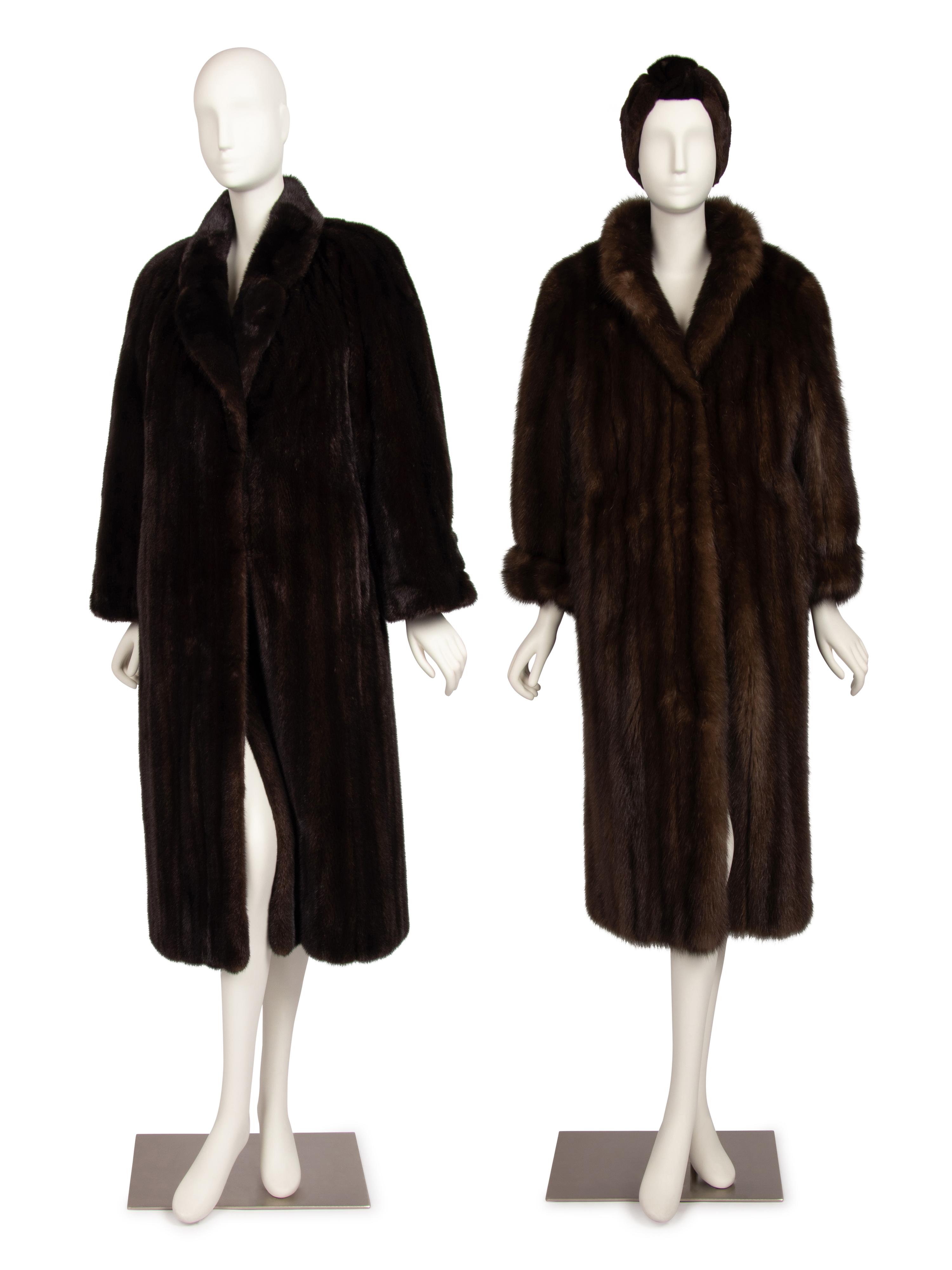 Two Fur Coats: J. Mendel Sable and Black Onyx Mink, with J. Mendel Headband