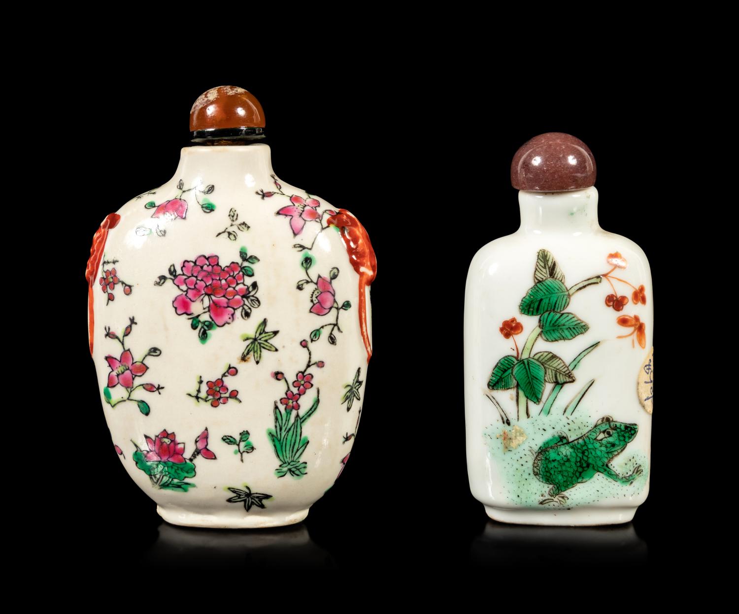 Two Chinese Famille Rose Porcelain Bottles